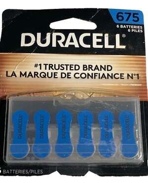 Duracell Hearing Aid Batteries Size 675 Blue Tab 6-Pack DA675B6 Expires 3/3027
